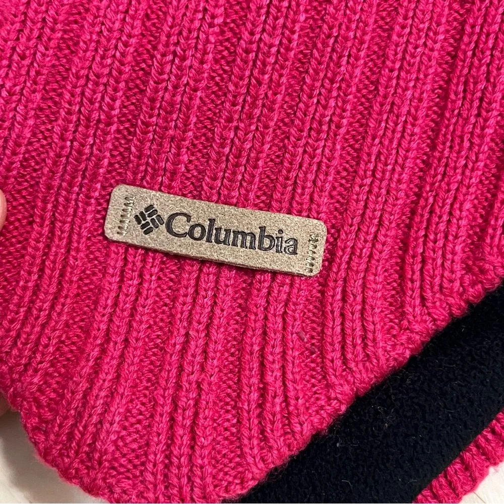 Columbia Kids' Pink Knit Pom-Pom Hat with Ear Flaps